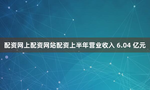 配资网上配资网站配资上半年营业收入 6.04 亿元
